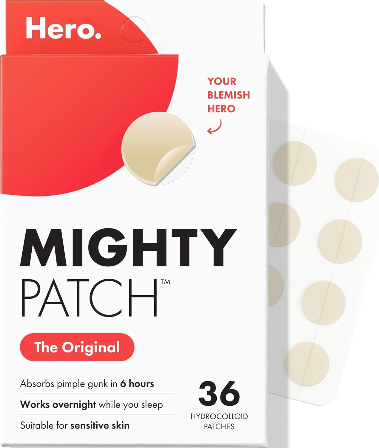 Mighty Patch Hero Cosmetics Original Nighttime Acne Pimple Patches, 36 Ct